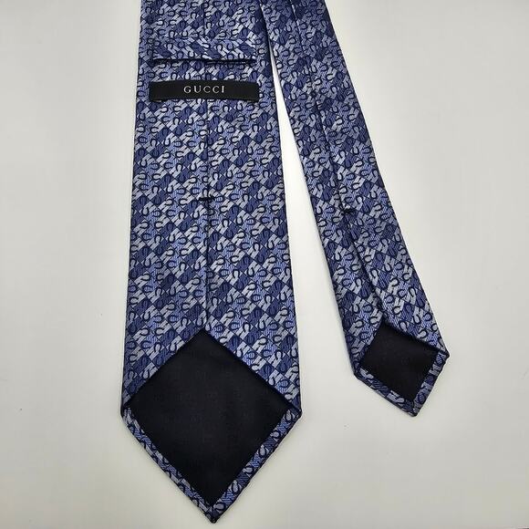 Gucci Blue Monogram Medallion Crest Silk Tie Italy Luxury Designer 59" - Picture 3 of 6